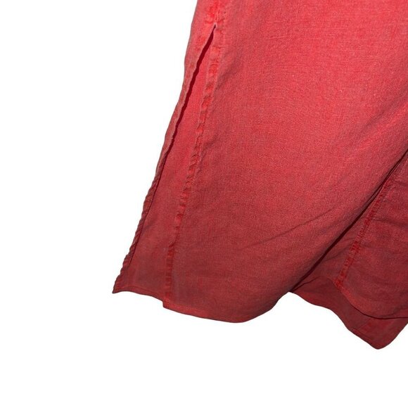 Marina Rinaldi Maxi Shirt Dress Size 12 Coral Linen Washed Button Front Pockets - Picture 7 of 15